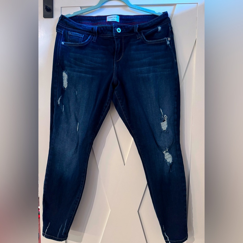 Fran Denim Eva Crop Dark Destruction Wash Skinny